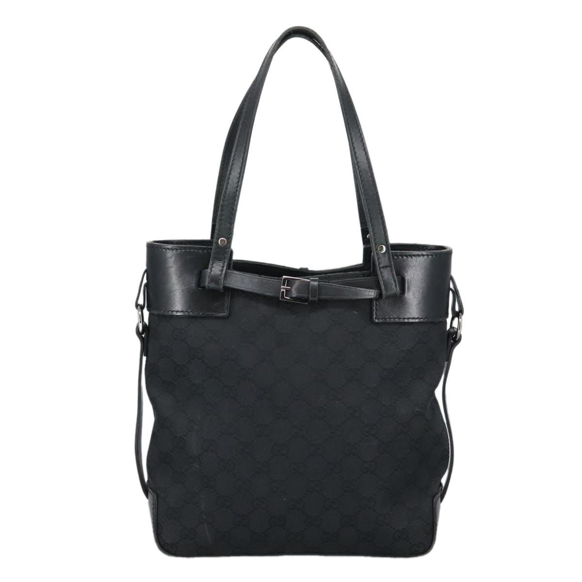 GUCCI GG Canvas Tote Bag Black Silver 107757 98925