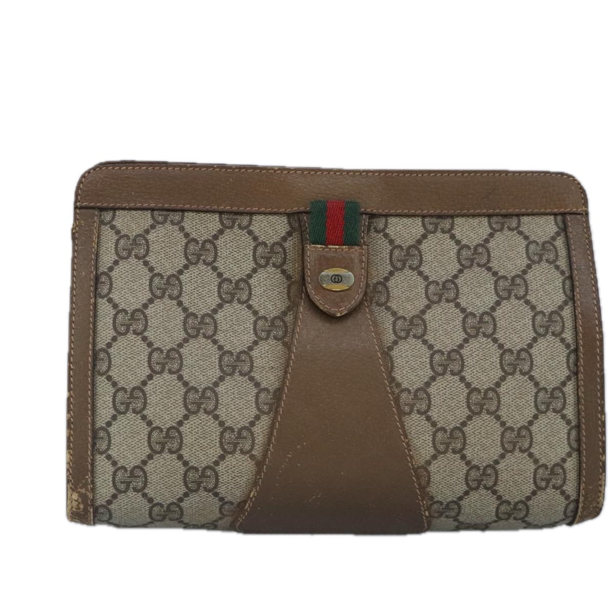 GUCCI GG Supreme Web Sherry Line Clutch Bag PVC Beige Red 98953