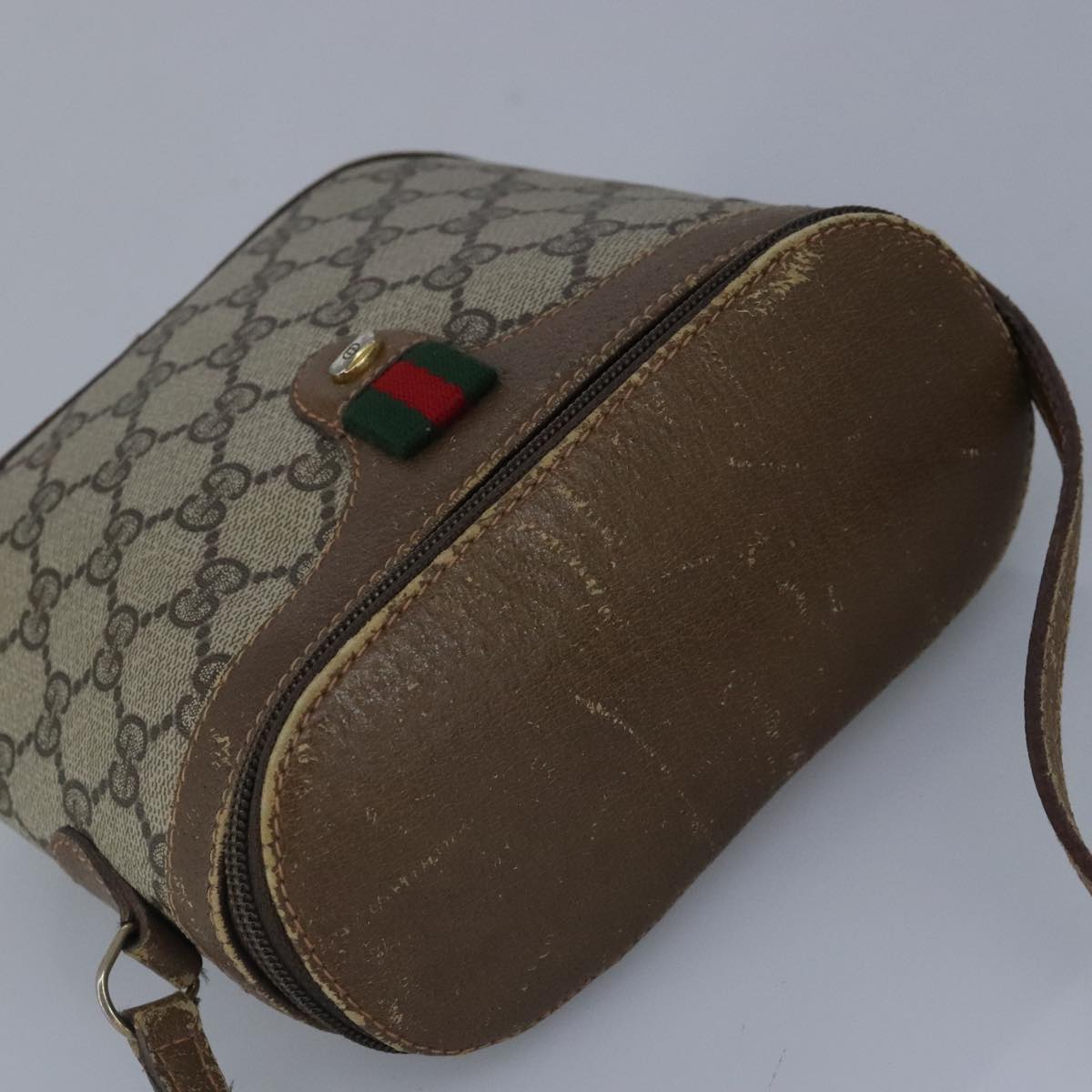 GUCCI GG Supreme Web Sherry Line Shoulder Bag PVC Beige Red 98956