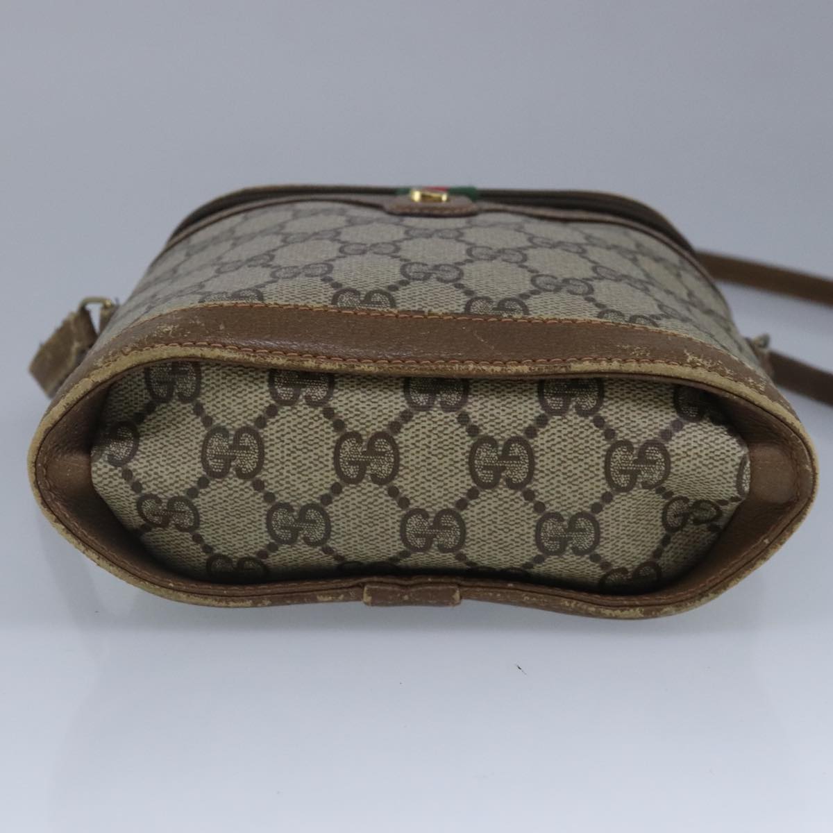 GUCCI GG Supreme Web Sherry Line Shoulder Bag PVC Beige Red 98956