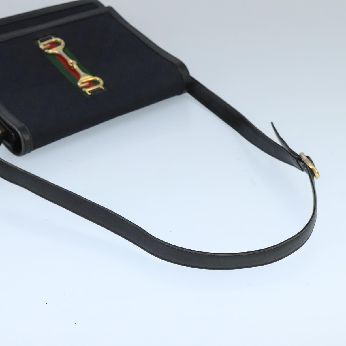 GUCCI GG Canvas Web Sherry Line Horsebit Shoulder Bag Black Red Green 98979
