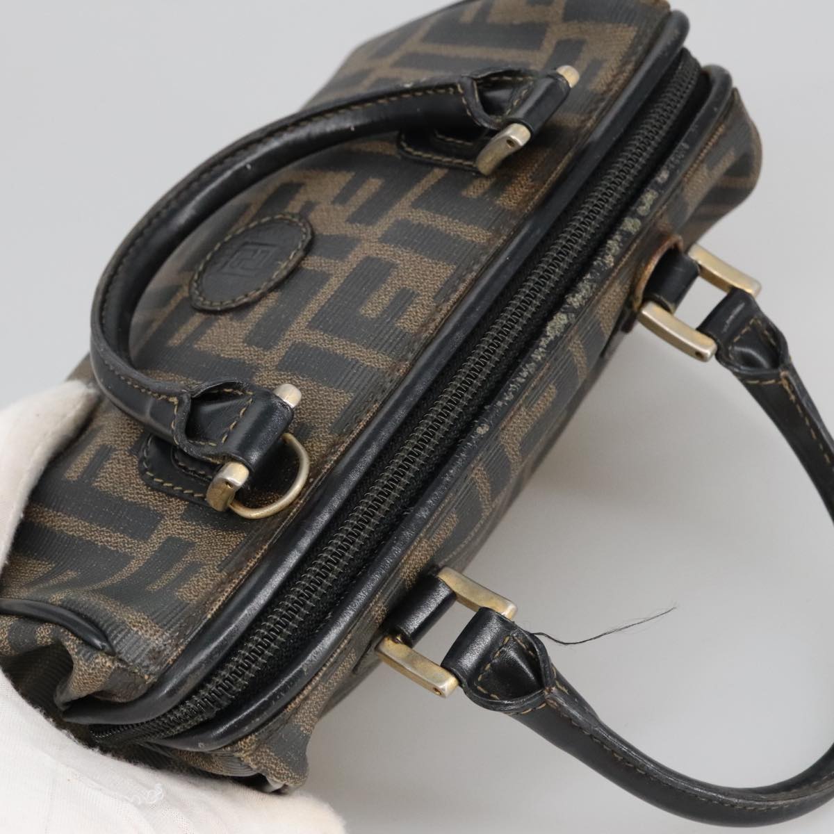 FENDI Zucca Canvas Hand Bag Brown Black 98983
