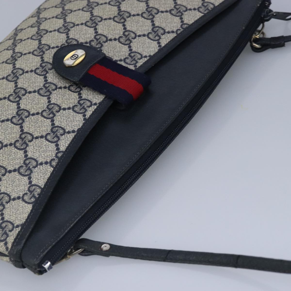 GUCCI GG Supreme Sherry Line Shoulder Bag PVC Navy Gold 99028