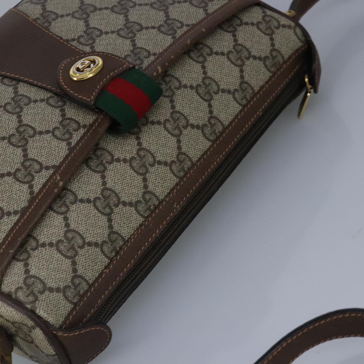GUCCI GG Supreme Web Sherry Line Shoulder Bag PVC Beige Red 99031