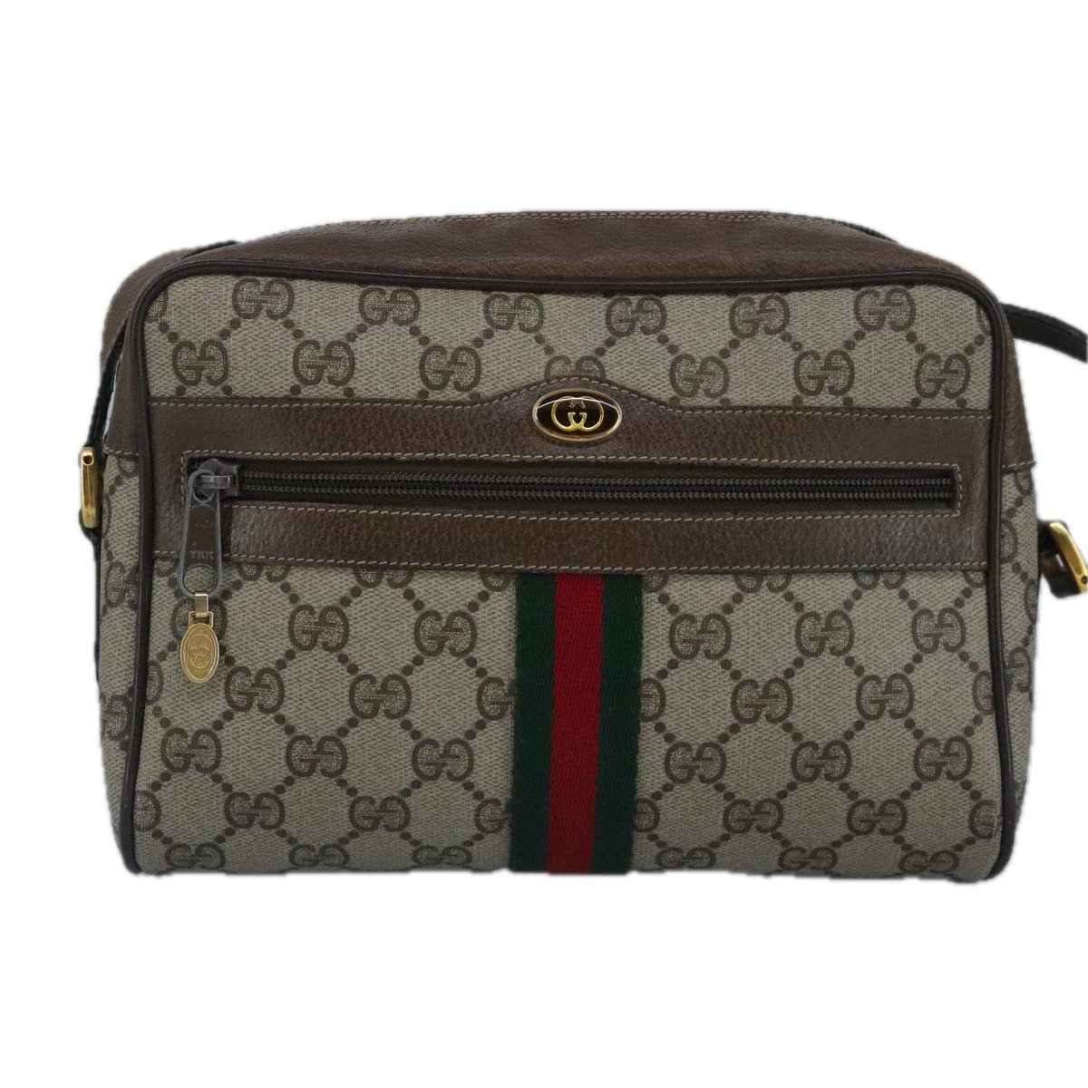 GUCCI GG Supreme Web Sherry Line Shoulder Bag PVC Beige Red 99032