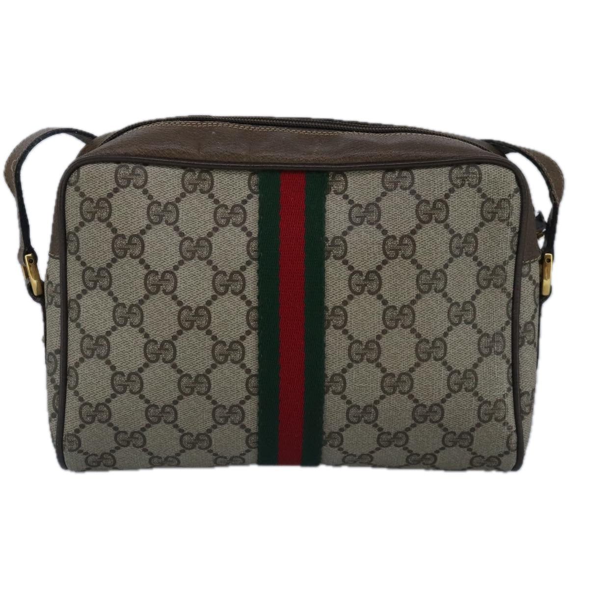 GUCCI GG Supreme Web Sherry Line Shoulder Bag PVC Beige Red 99032