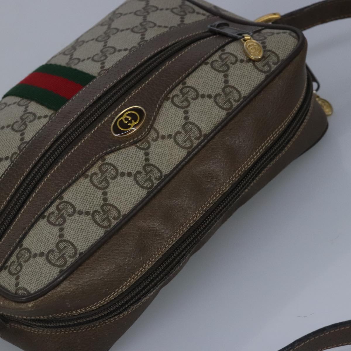 GUCCI GG Supreme Web Sherry Line Shoulder Bag PVC Beige Red 99032