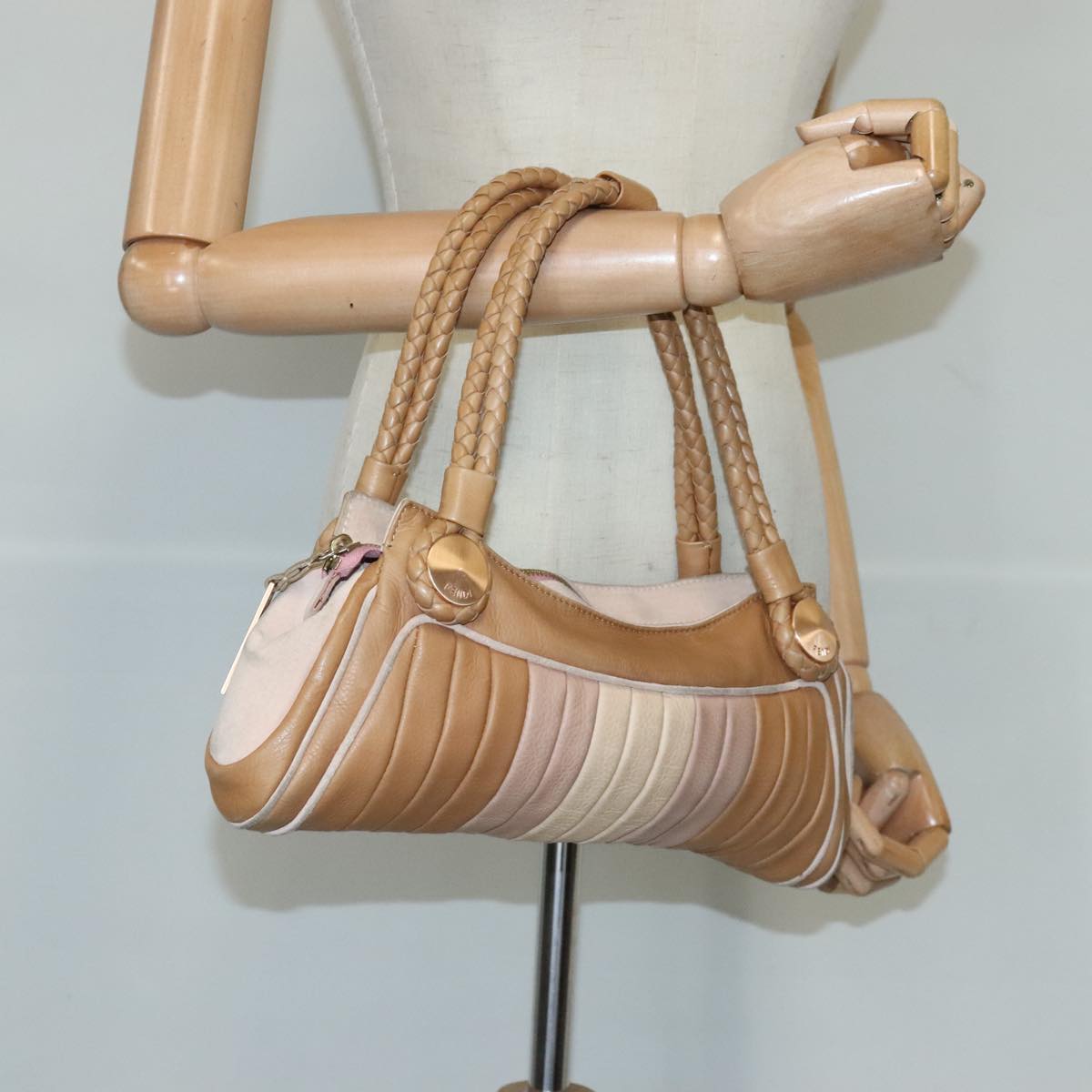 FENDI Hand Bag Leather Beige 99133