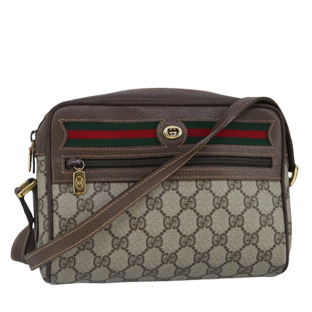GUCCI GG Supreme Web Sherry Line Shoulder Bag PVC Beige Red 99136
