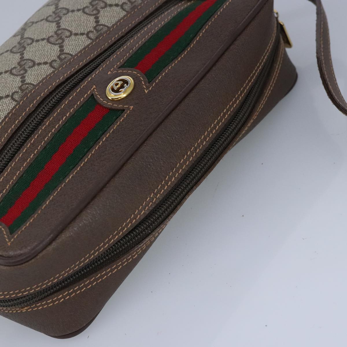 GUCCI GG Supreme Web Sherry Line Shoulder Bag PVC Beige Red 99136