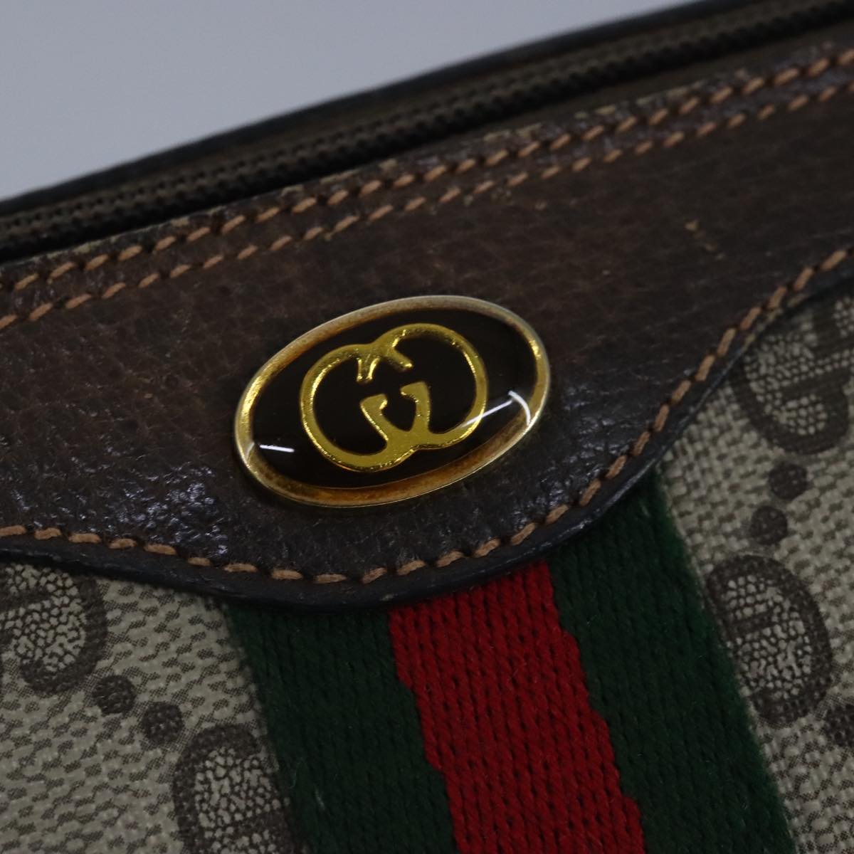 GUCCI GG Supreme Web Sherry Line Shoulder Bag PVC Beige Red 99138