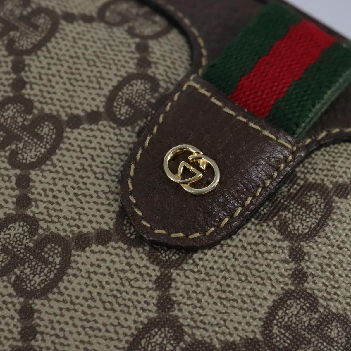 GUCCI GG Supreme Web Sherry Line Shoulder Bag PVC Beige Red 99139