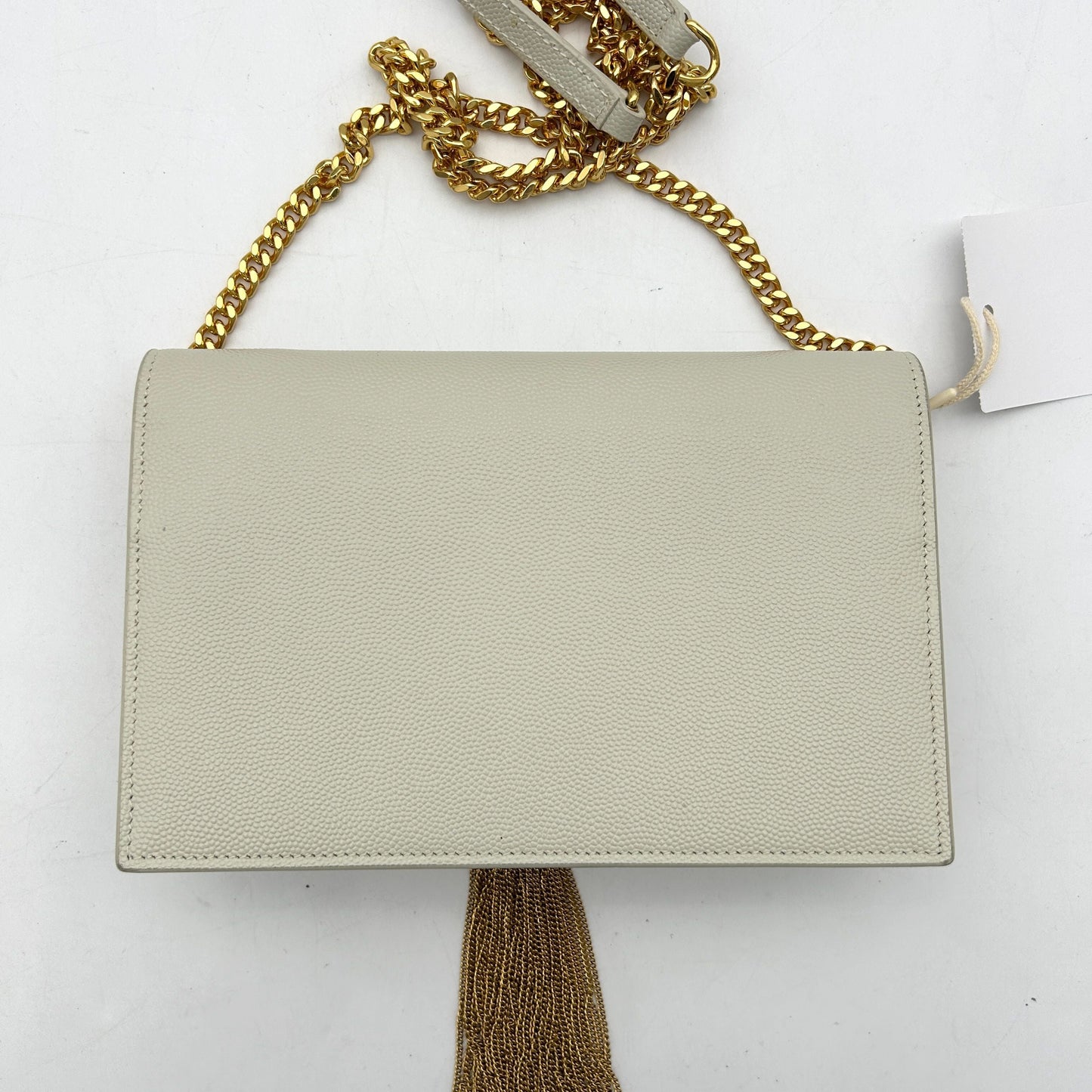 Pre-owned SAINT LAURENT Grain De Poudre Small Classic Monogram Kate Tassel Satchel Crema Soft WD255108