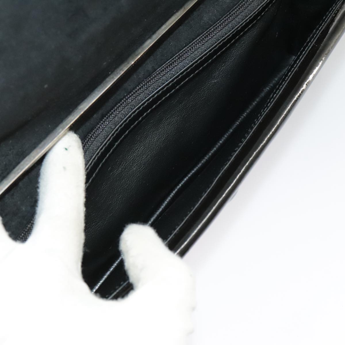 GUCCI Hand Bag Enamel Black Silver 99304
