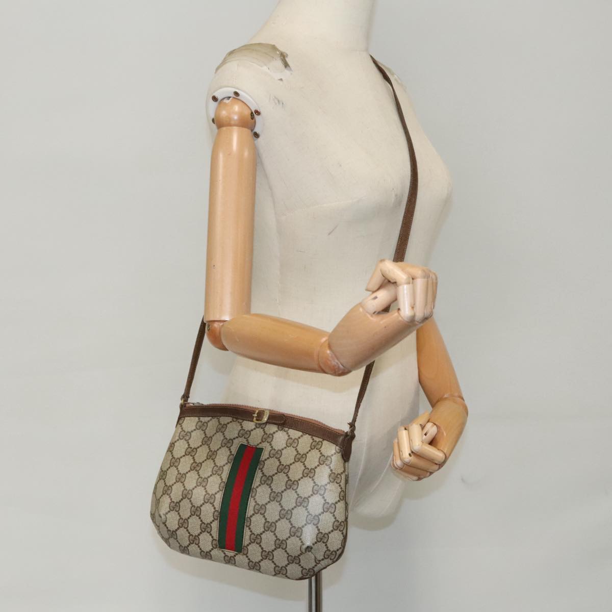 GUCCI GG Supreme Web Sherry Line Shoulder Bag PVC Beige Red Green 99352