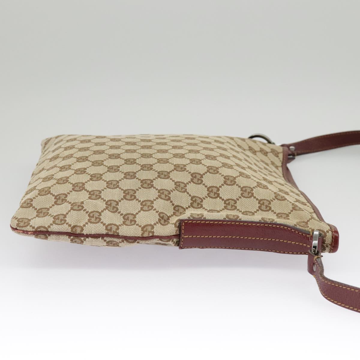 GUCCI GG Canvas Shoulder Bag Beige Silver 113013 99358