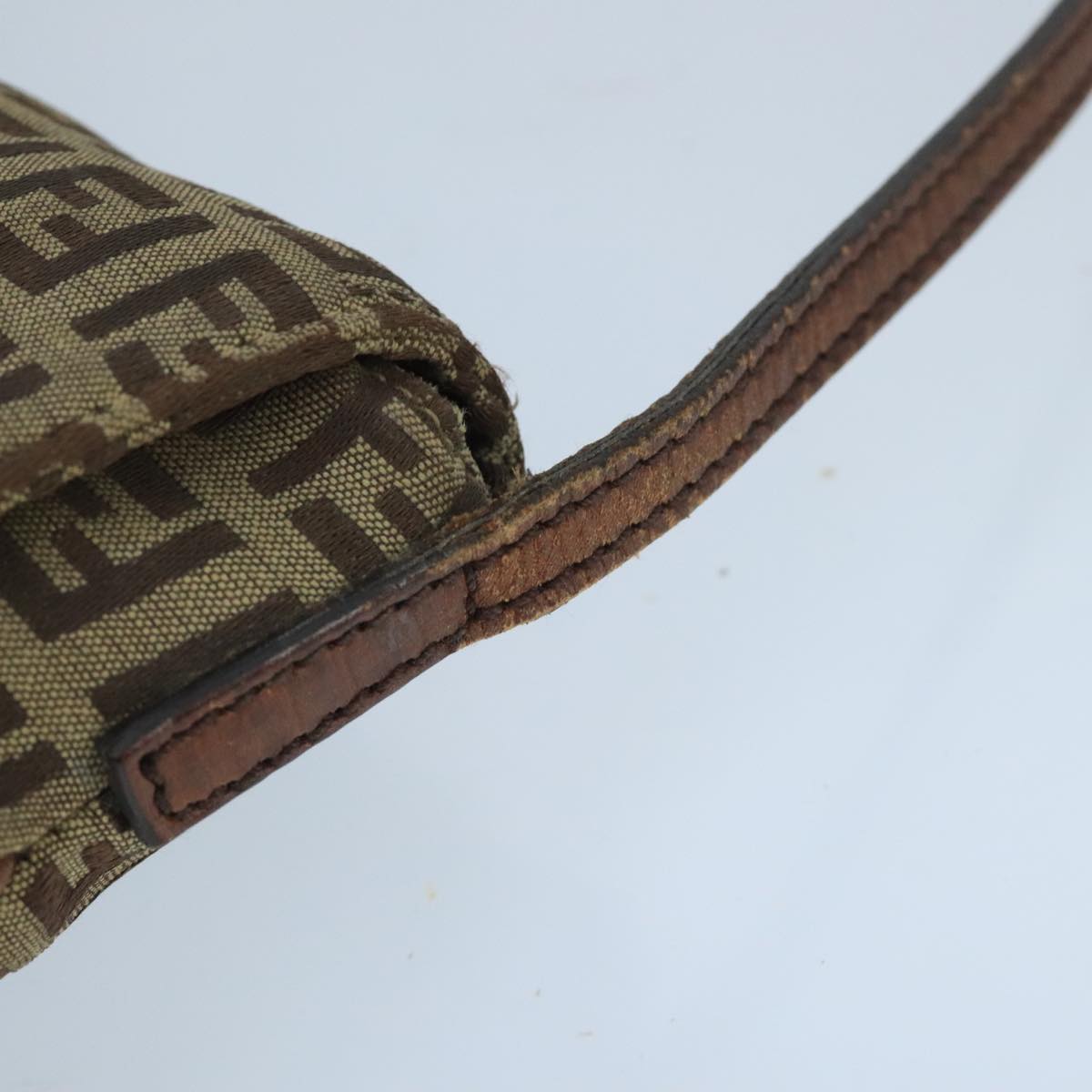 FENDI Zucchino Canvas Mamma Baguette Shoulder Bag Beige Gold 99429