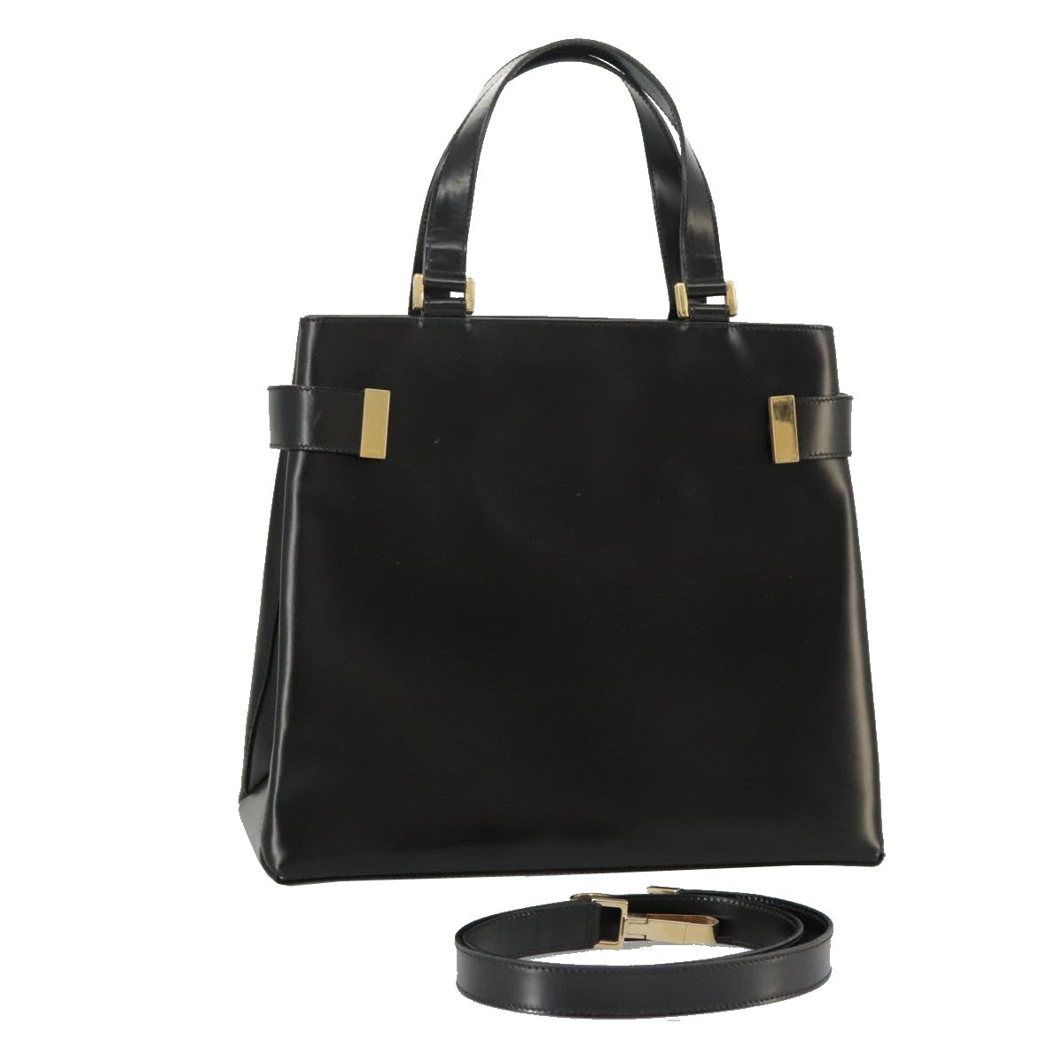 GUCCI Hand Bag Enamel 2way Black Gold 000 2046 0562 99537