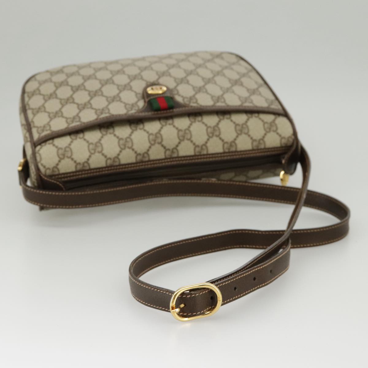GUCCI GG Supreme Web Sherry Line Shoulder Bag PVC Beige 164 02 077 99562