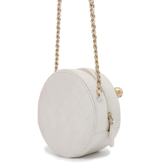 CHANEL Matelasse Round Chain Shoulder Bag WhiteAP0999 Lambskin