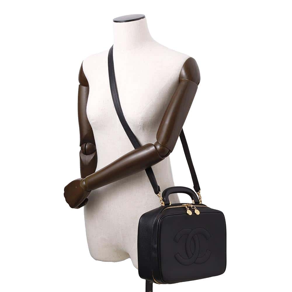 CHANEL top handle vanity bag BlackA07061 Caviar Leather