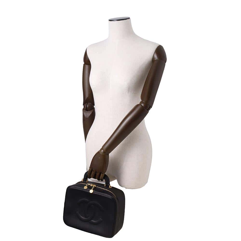 CHANEL top handle vanity bag BlackA07061 Caviar Leather