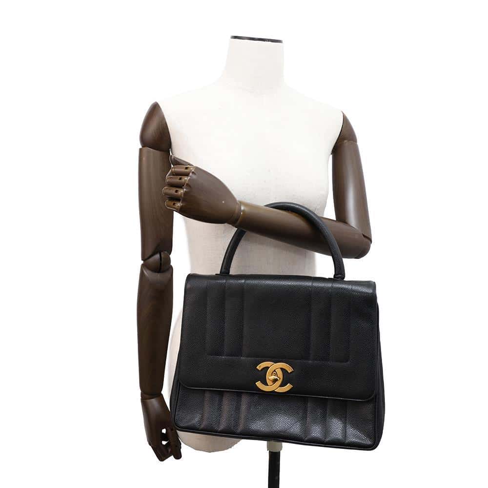 CHANEL Mademoiselle Handbag Black Caviar Leather