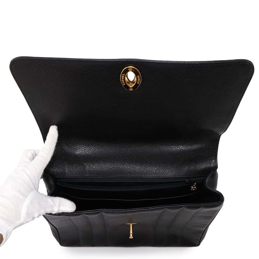 CHANEL Mademoiselle Handbag Black Caviar Leather