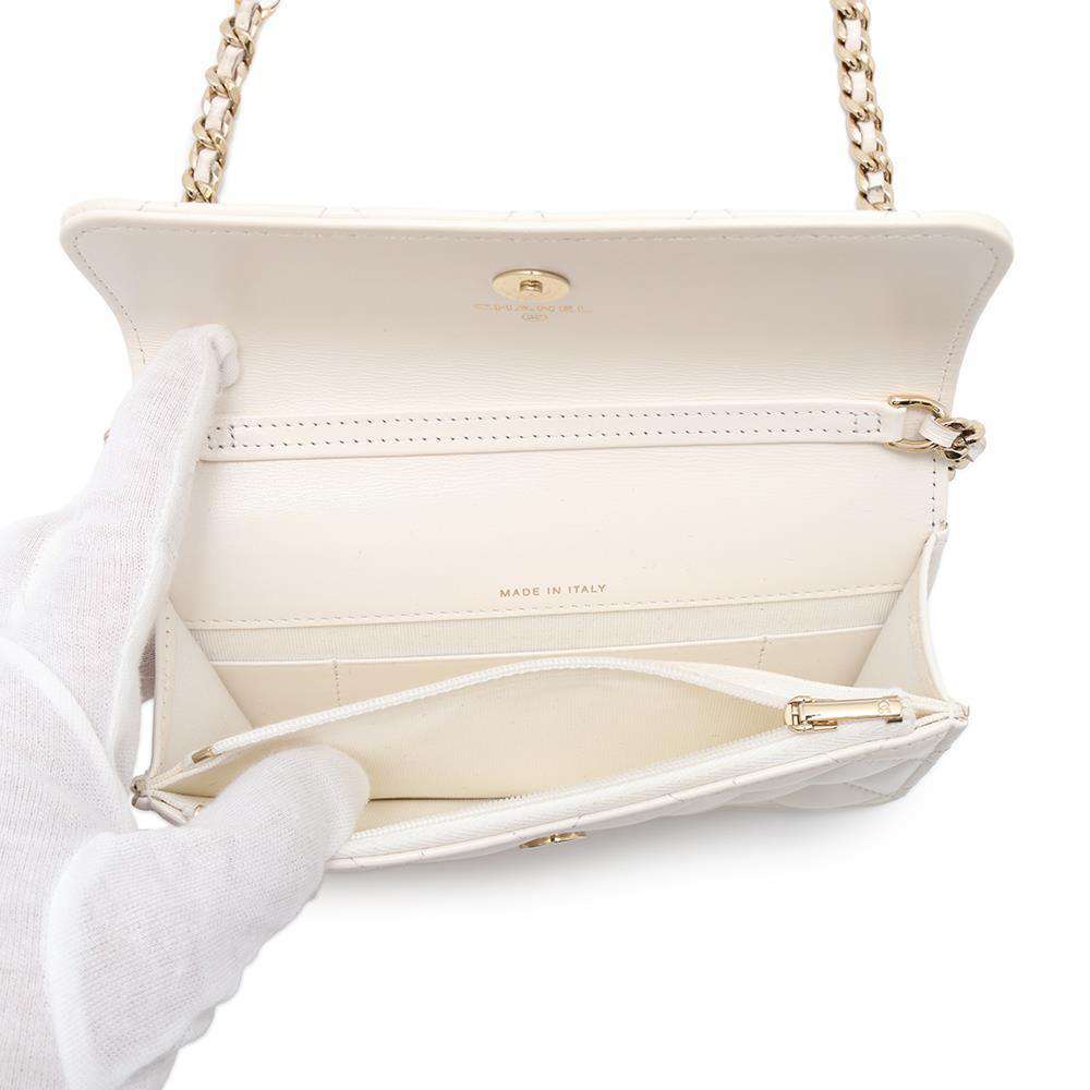 CHANEL Chain wallet White  Shiny Calf Leather