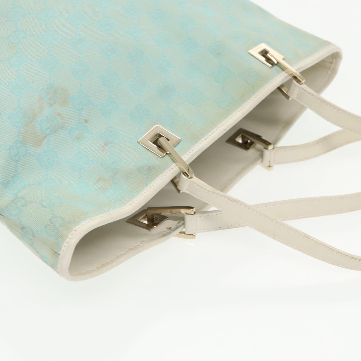 GUCCI GG Canvas Tote Bag Light Blue Gold 002 1098 99662