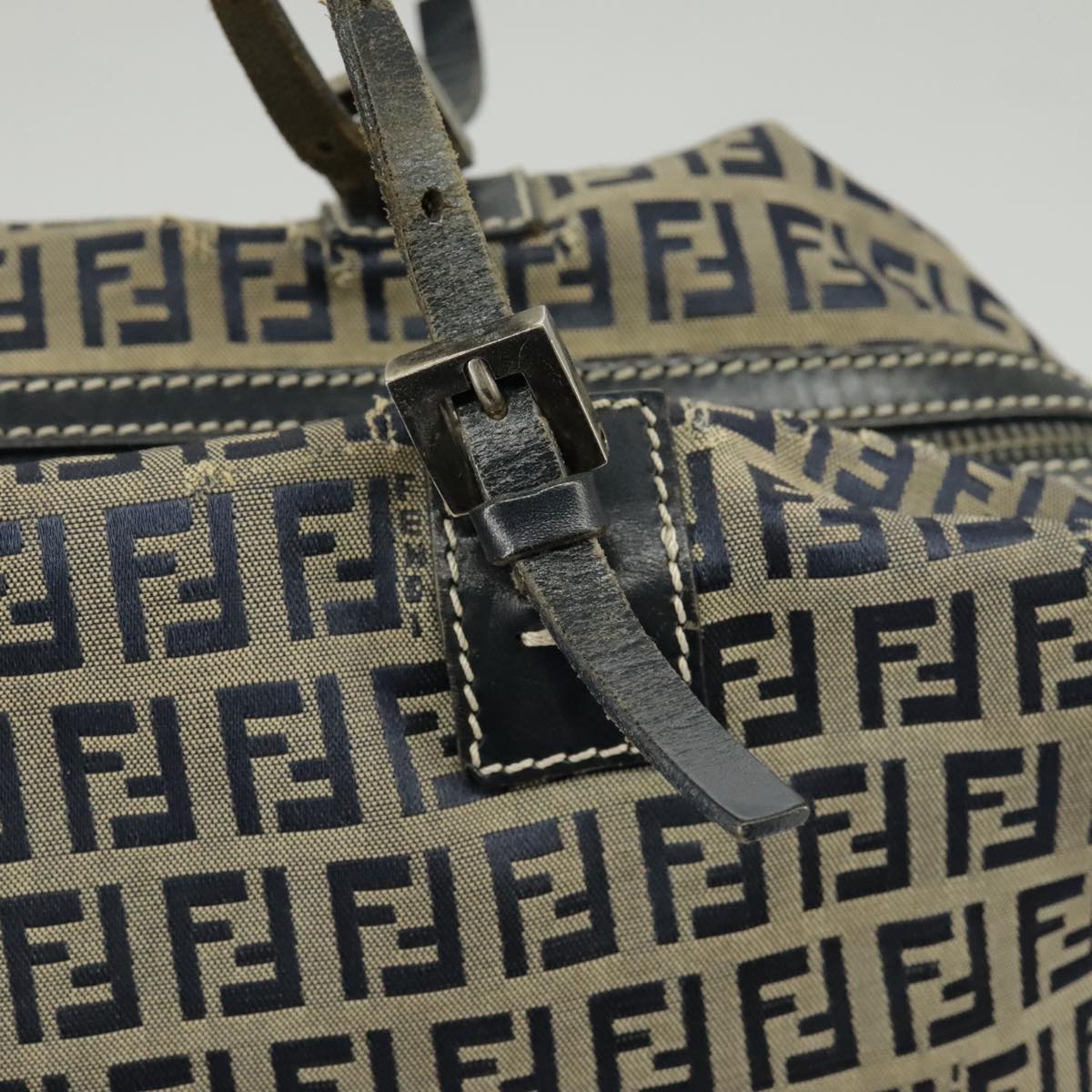 FENDI Zucchino Canvas Hand Bag Navy Silver 99666