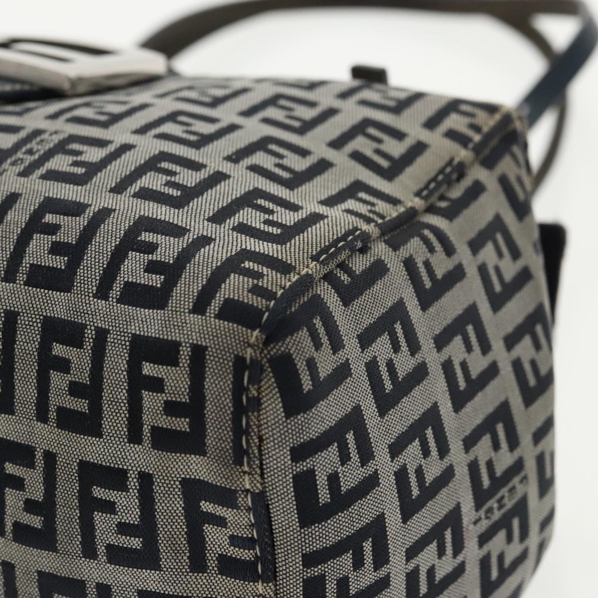 FENDI Zucchino Canvas Hand Bag Navy Silver 99690