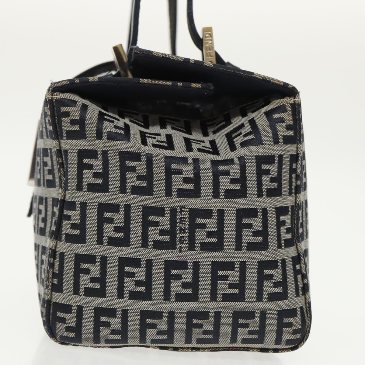 FENDI Zucchino Canvas Hand Bag Navy Silver 99690