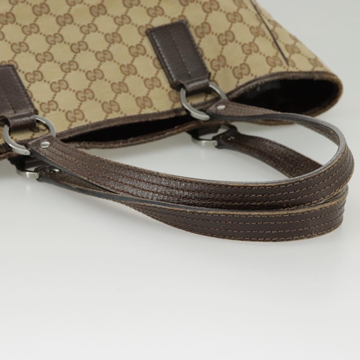 GUCCI GG Canvas Tote Bag Beige Silver 113017 99729