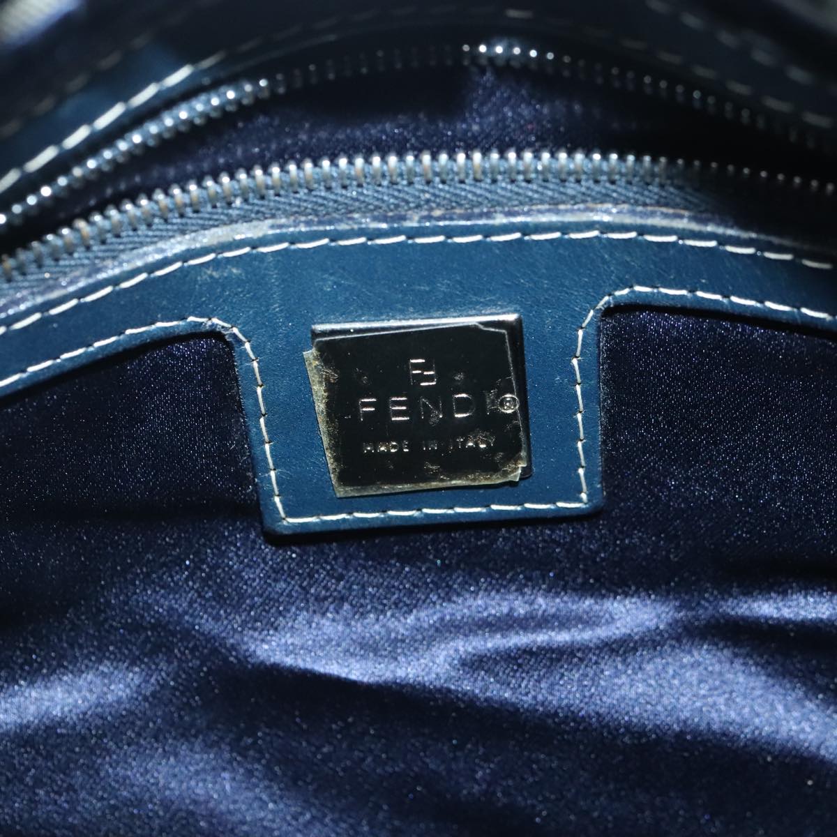 FENDI Zucchino Canvas Shoulder Bag Navy 99738