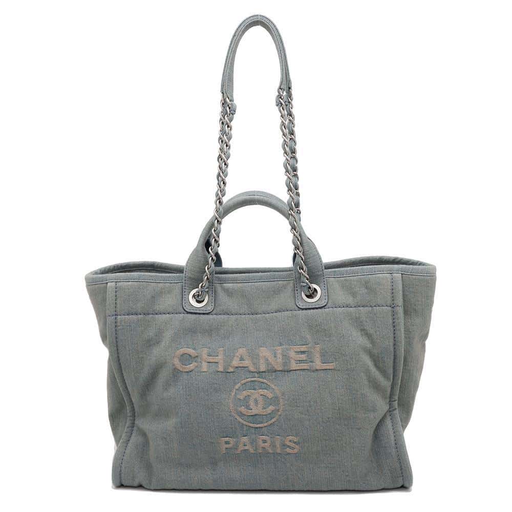 CHANEL Deauville Chain Tote Light BlueA66941 Denim Size Large