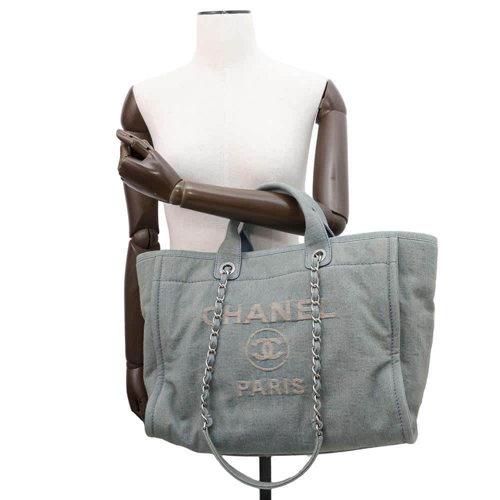 CHANEL Deauville Chain Tote Light BlueA66941 Denim Size Large