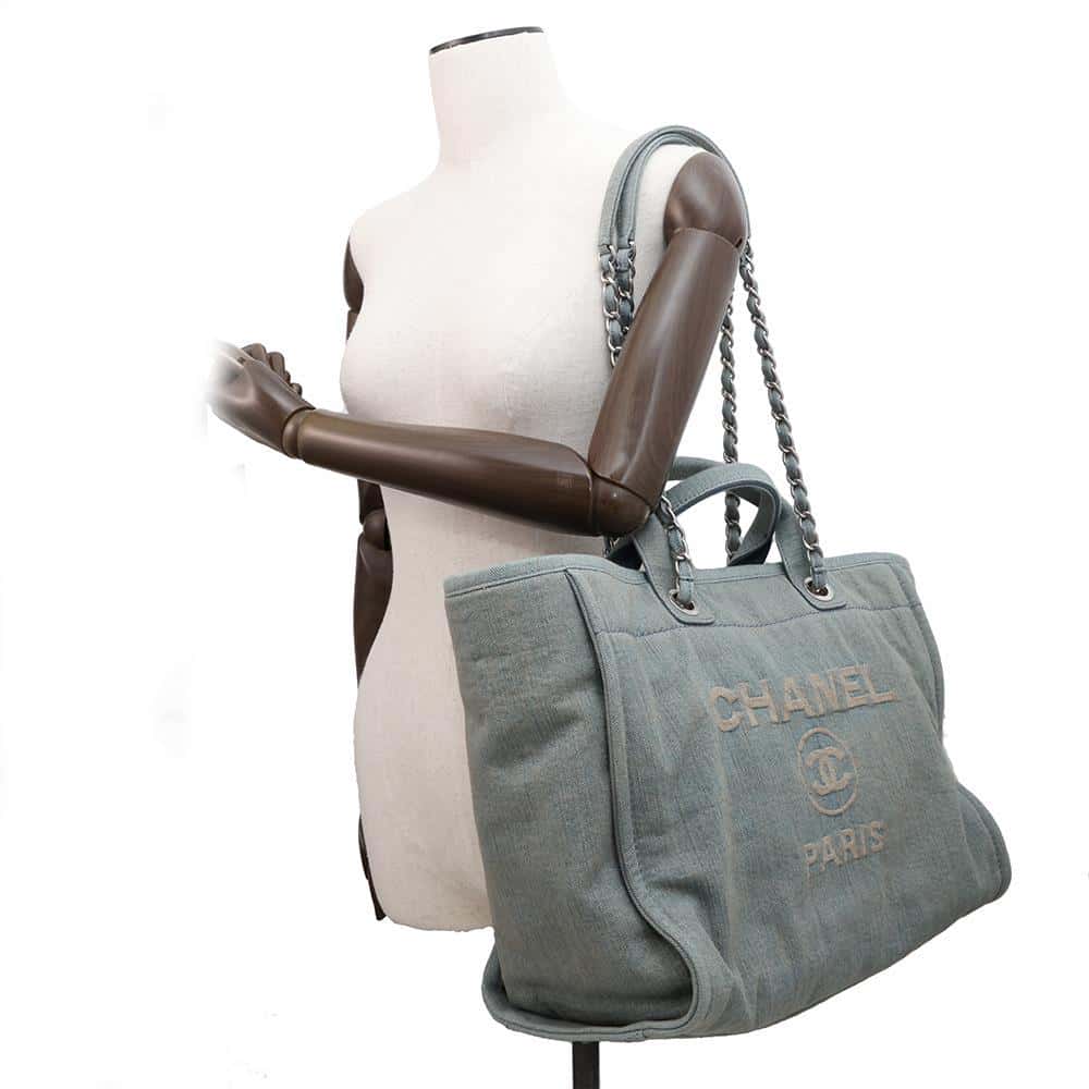 CHANEL Deauville Chain Tote Light BlueA66941 Denim Size Large