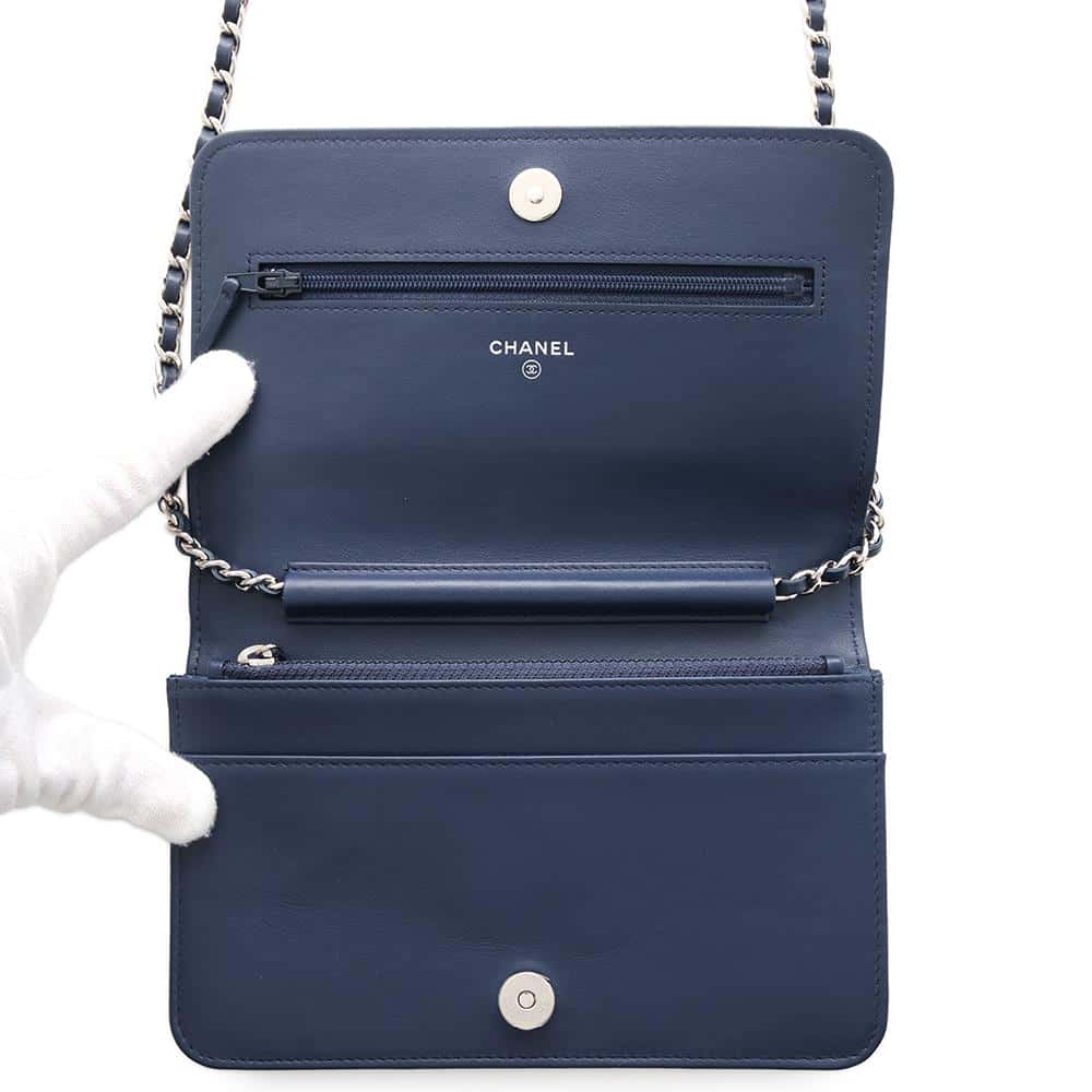 CHANEL CC Logo Fringe Chain Wallet Blue/Red/White Lambskin
