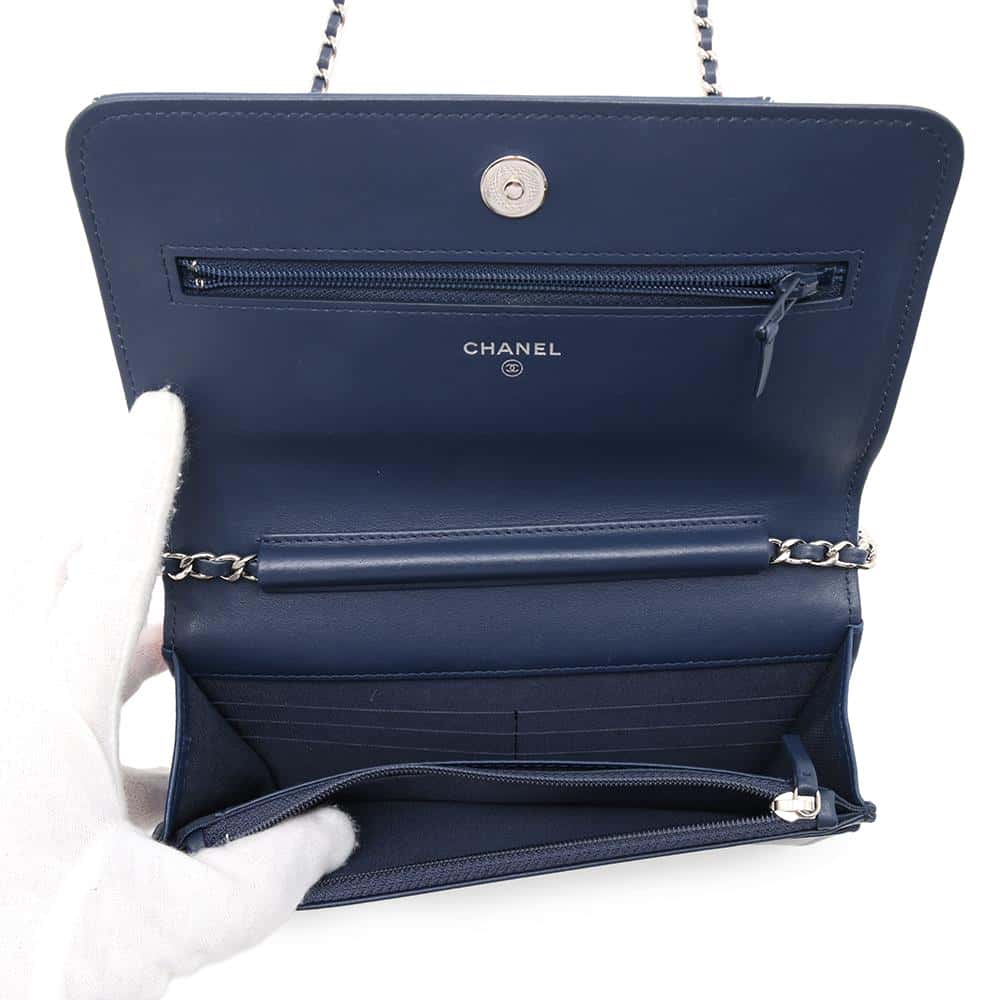 CHANEL CC Logo Fringe Chain Wallet Blue/Red/White Lambskin
