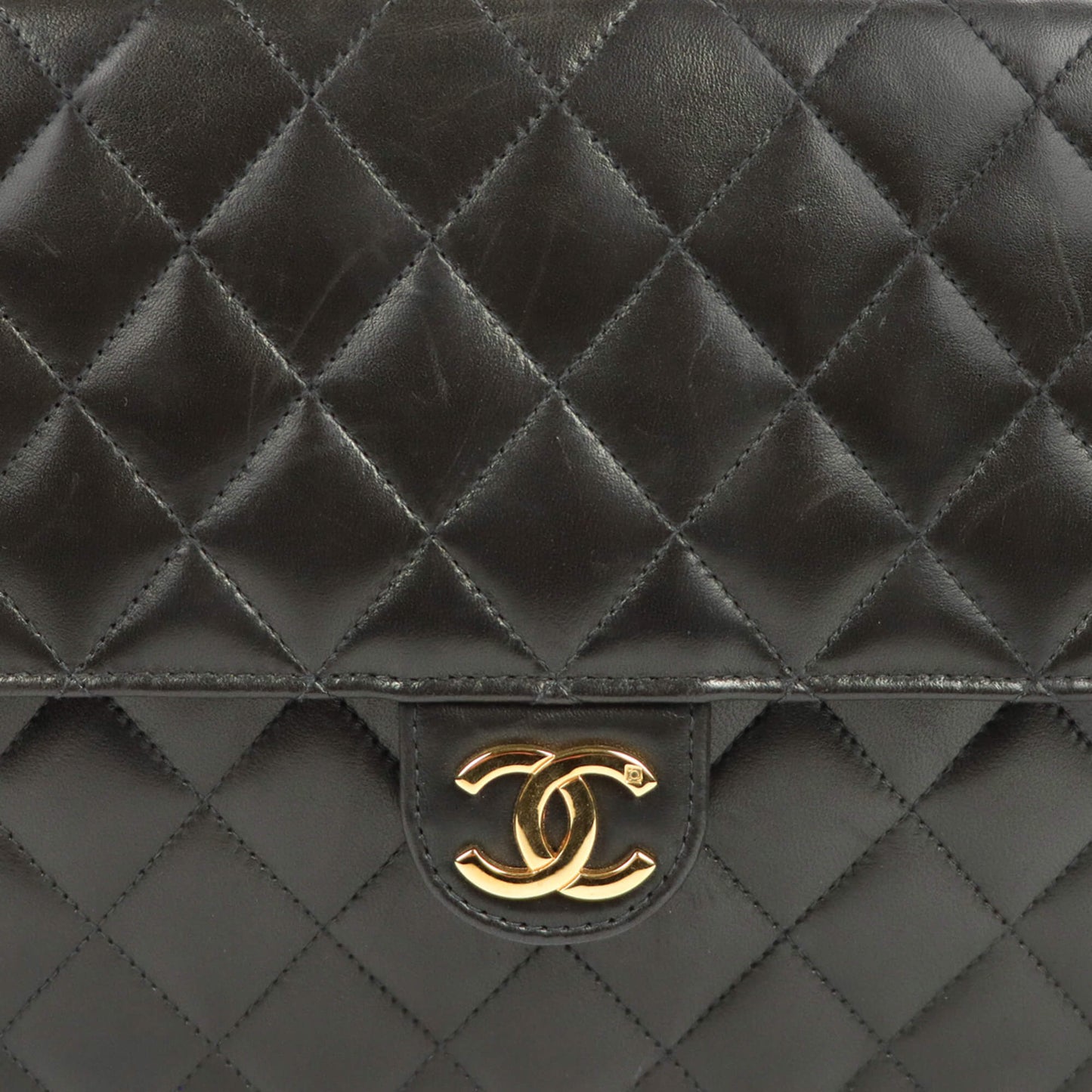 Chanel Flap Bag Push Lock Medium Black Lambskin Gold