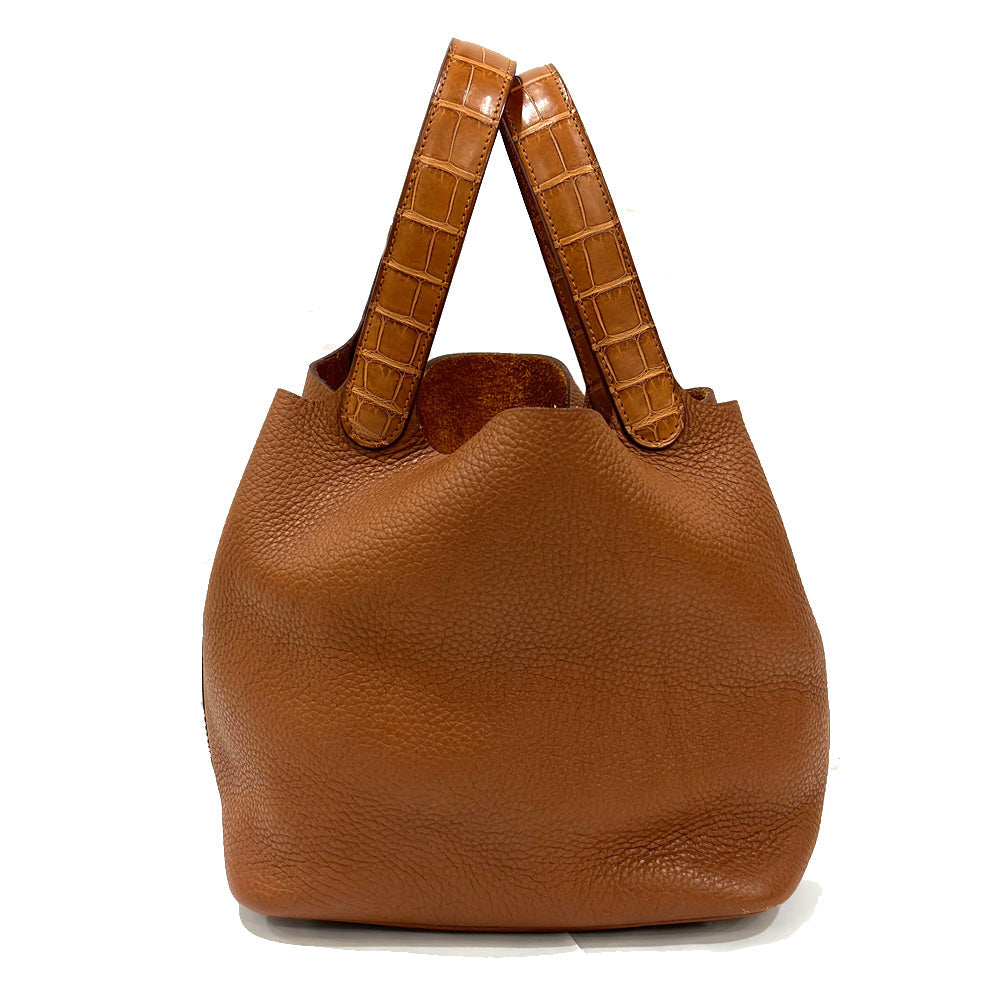 Hermes Picotin Lock  MM Brown Alligator  Clemence Silver  YÃƒÂ¥Ã‹â€ Ã‚Â» 22 Handbag