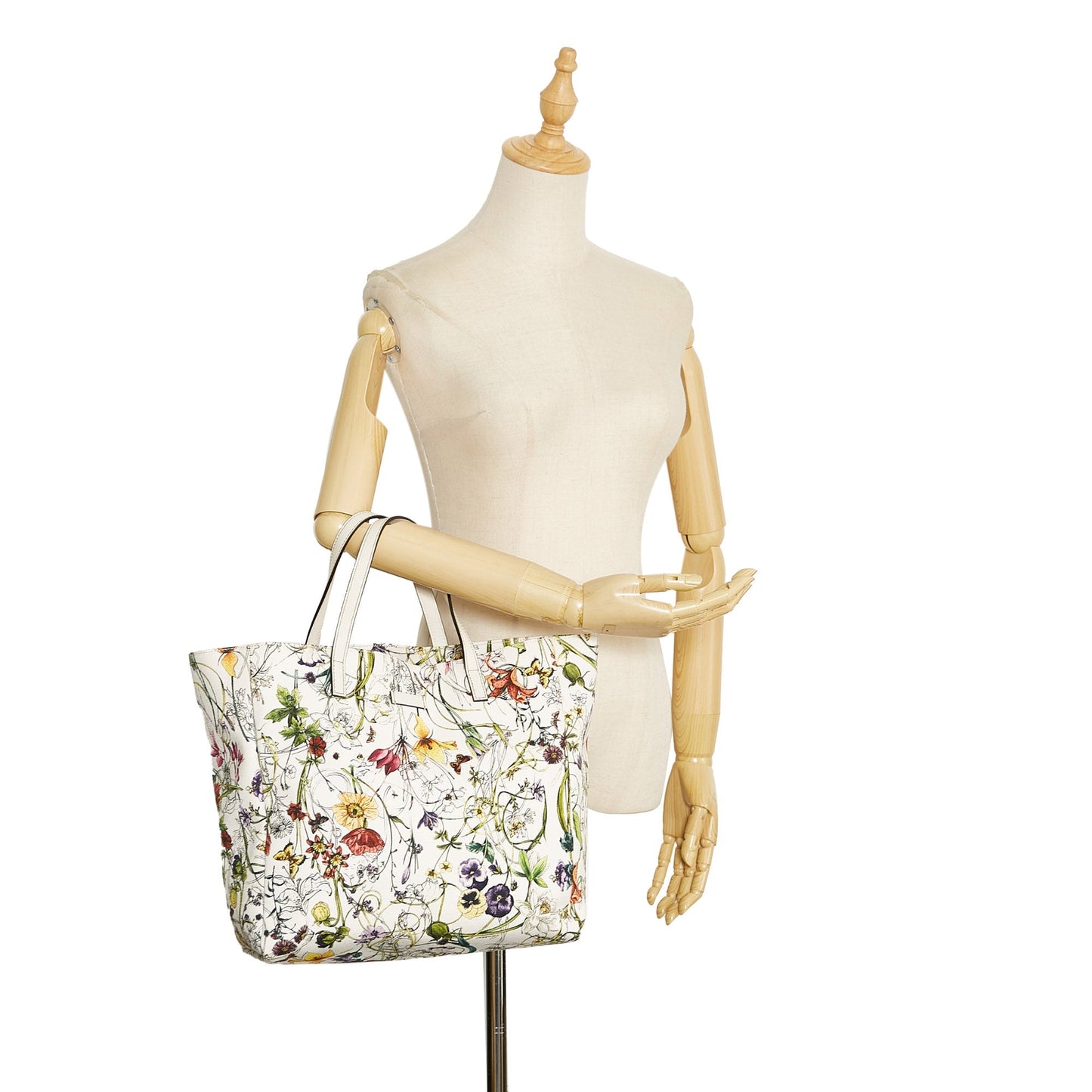 Gucci Tote Bag White Flora Printed Canvas