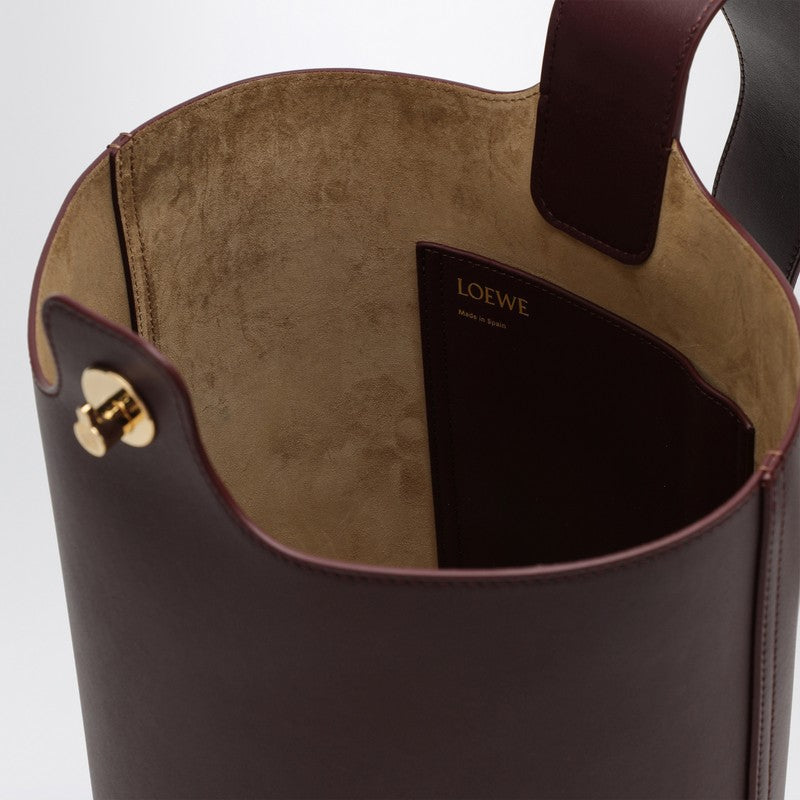 Loewe Burgundy Colour Calfskin Pebble Bucket Medium Bag Women