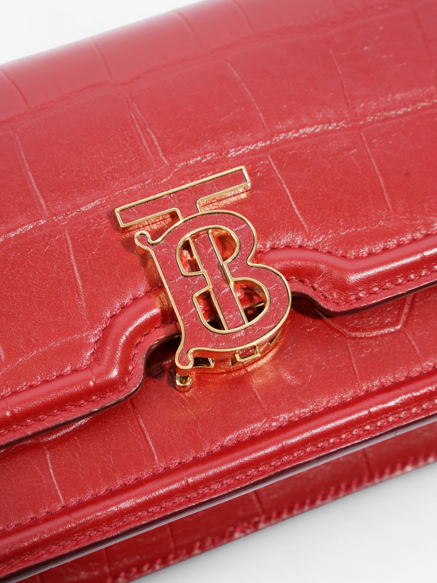 Burberry TB Bag Red Embossed Leather Mini