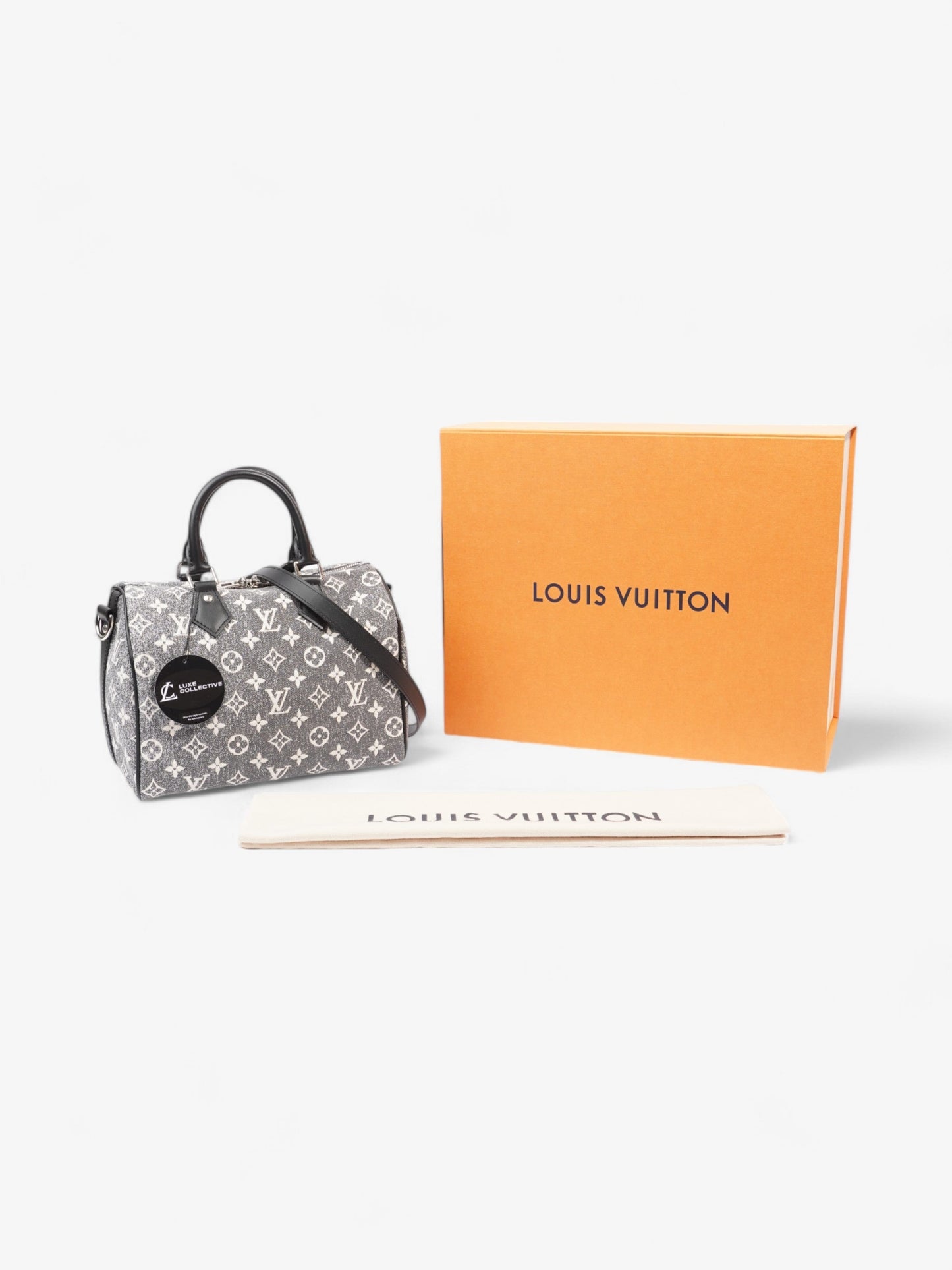 Louis Vuitton Speedy Bandouli猫re Black Monogram Denim 25