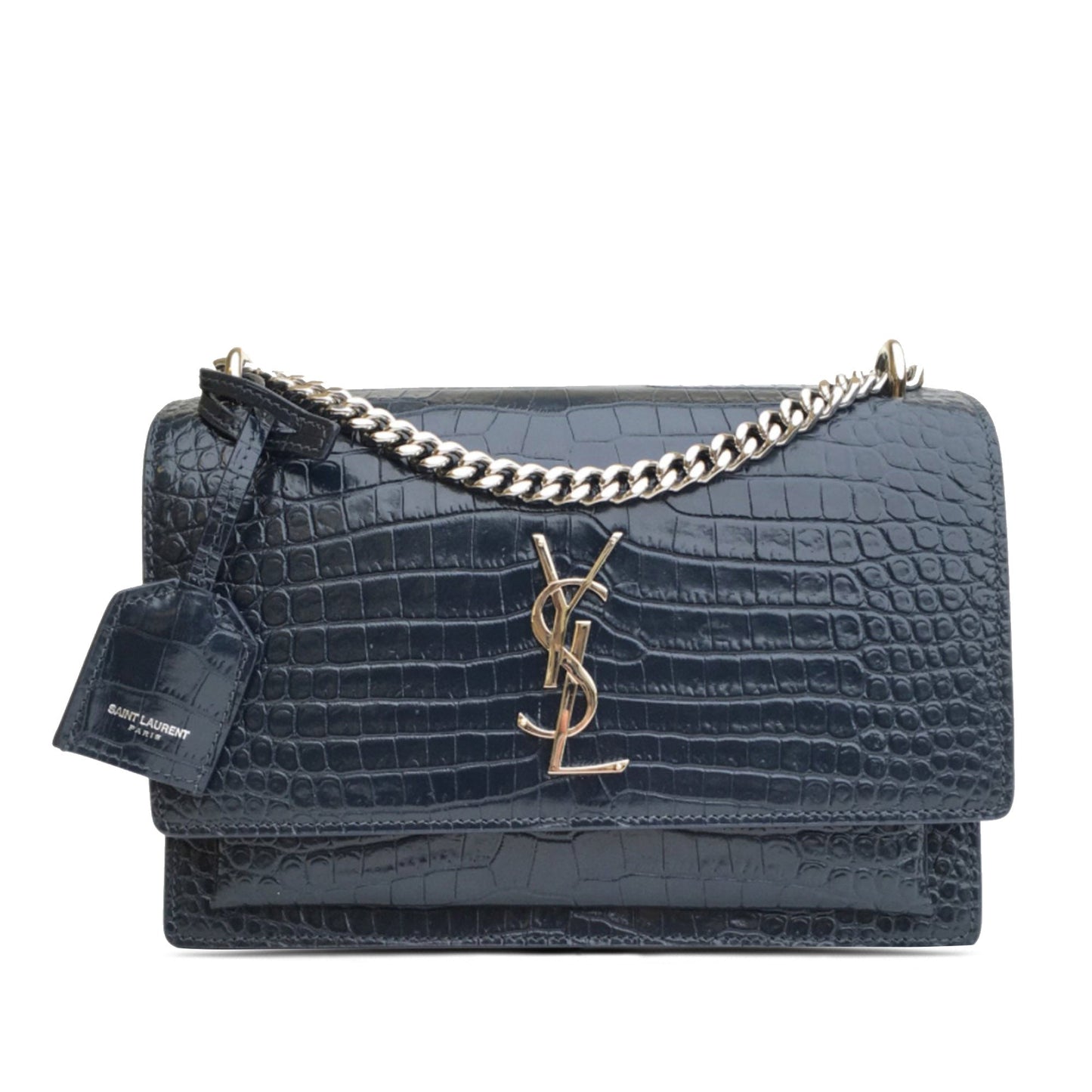 Yves Saint Laurent Sunset Medium Blue Croco Embossed Leather