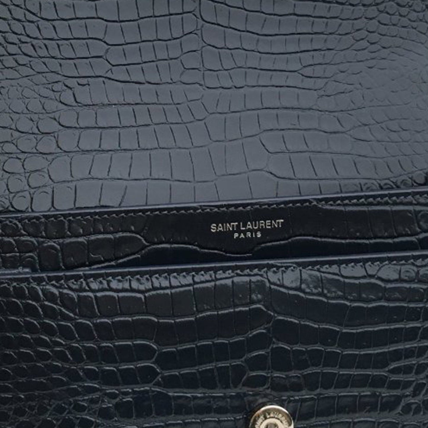 Yves Saint Laurent Sunset Medium Blue Croco Embossed Leather