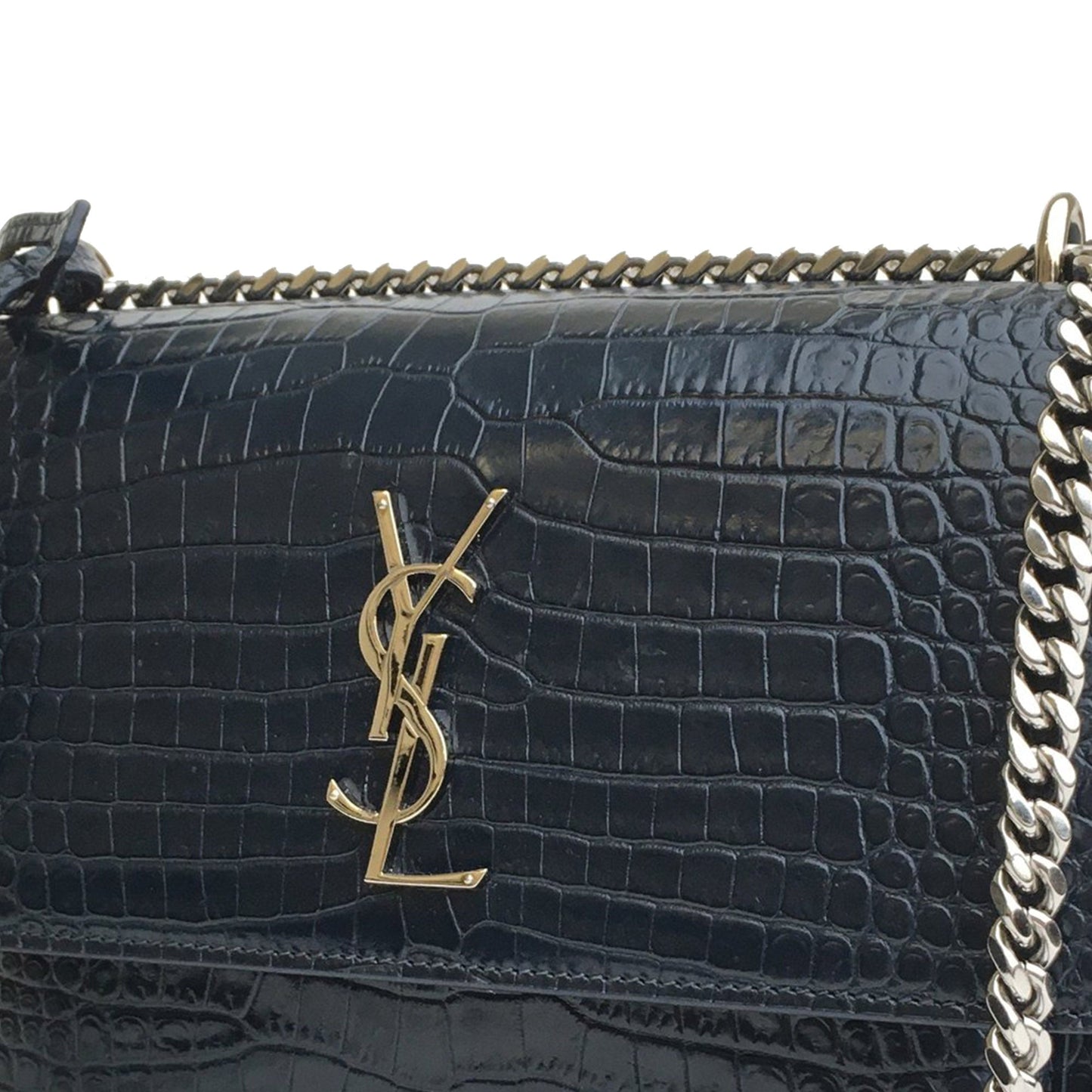 Yves Saint Laurent Sunset Medium Blue Croco Embossed Leather