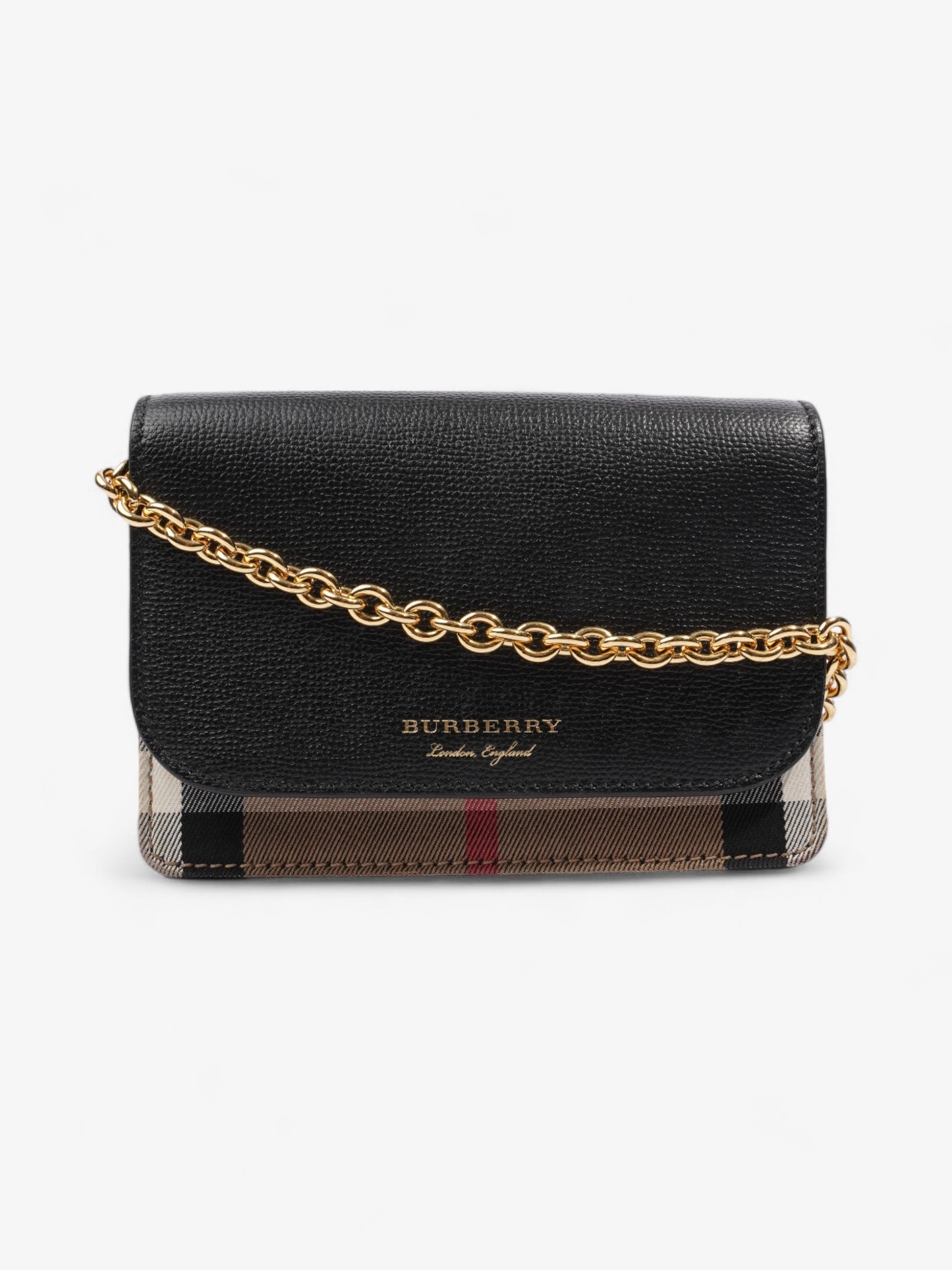 Burberry Hampshire Chain Wallet House Check / Black Leather